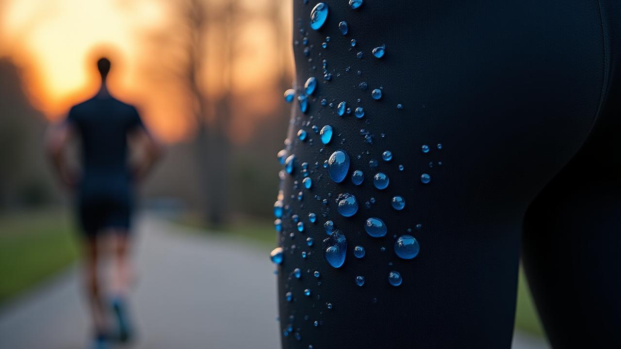 Close up of high-performance technical fabric with water droplets