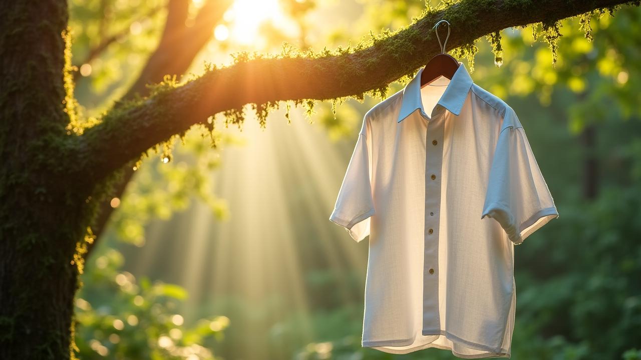 Fresh linen draped over a green branch