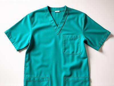 Folded blue medical scrubs