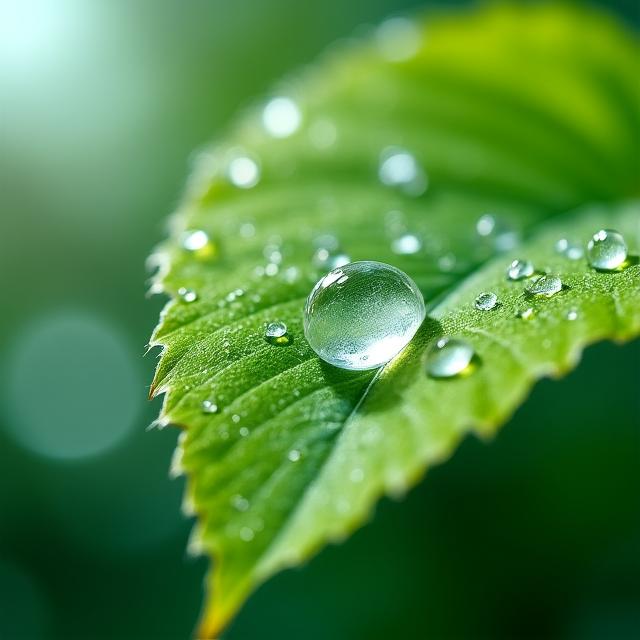 Water splashing against green leaves
